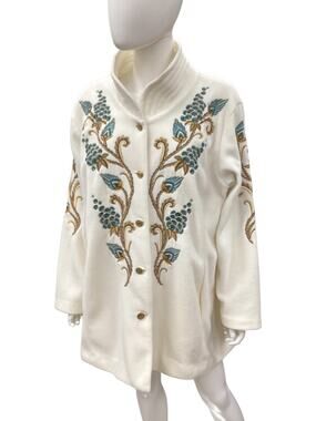 Bob Mackie Wearable Art Coat Women’s Size XL Embroidered Cream And Colors